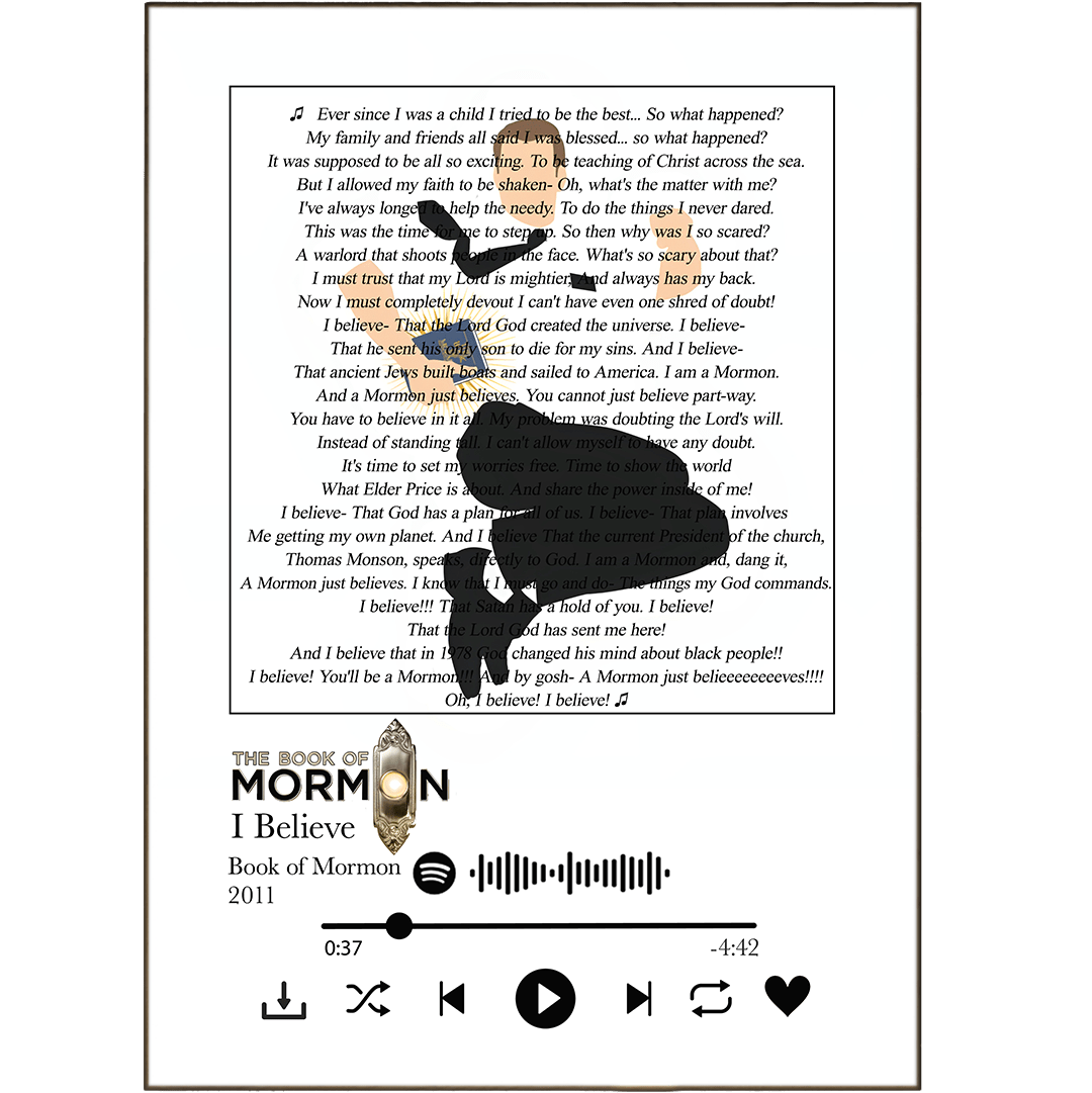 The Book of Mormon - I Believe Prints - 98typessong lyric prints
