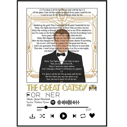 The Great Gatsby - For her - Musical lyrics Prints - 98typessong lyric prints