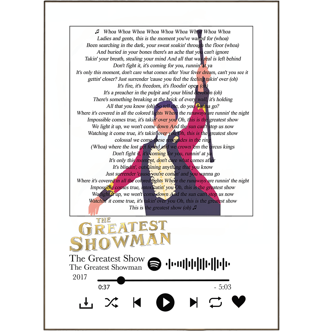 The Greatest Showman Prints - 98typessong lyric prints