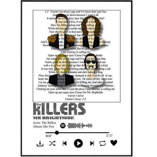 The Killers - Mr brightside Lyrics Prints - 98typessong lyric prints