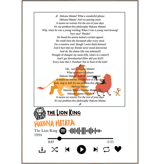 The Lion King - Hakuna Matata Prints - 98typessong lyric prints