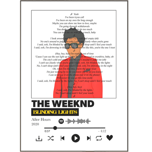 The Weeknd - Blinding Lights Lyrics Prints - 98typessong lyric prints