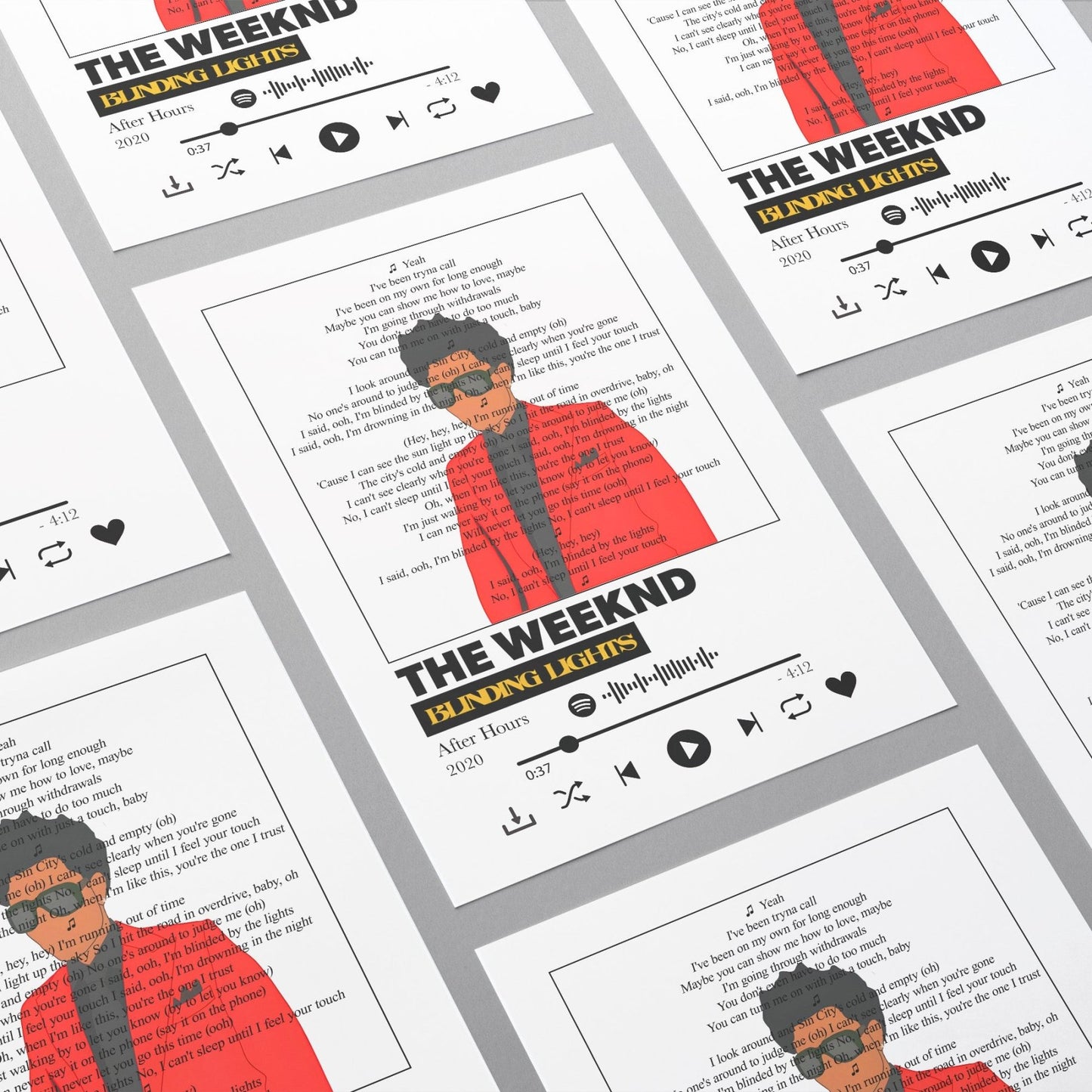 The Weeknd - Blinding Lights Lyrics Prints - 98typessong lyric prints