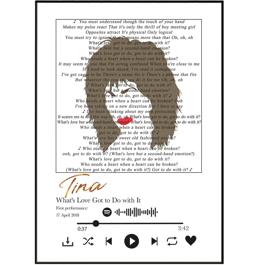 Tina Turnet - What's Love Got to Do with It Prints - 98typessong lyric prints