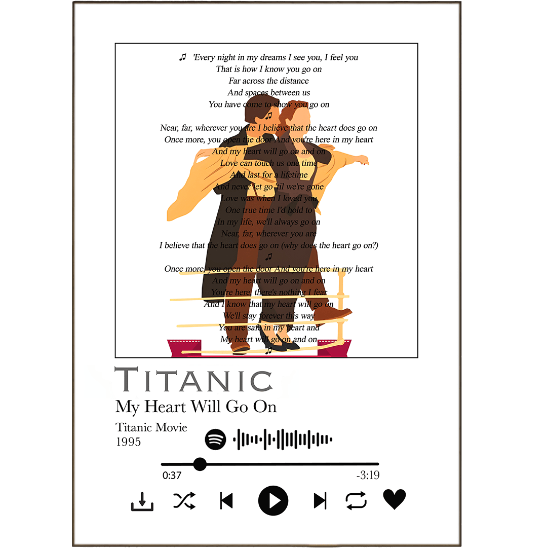 Titanic - My heart will go on Prints - 98typessong lyric prints