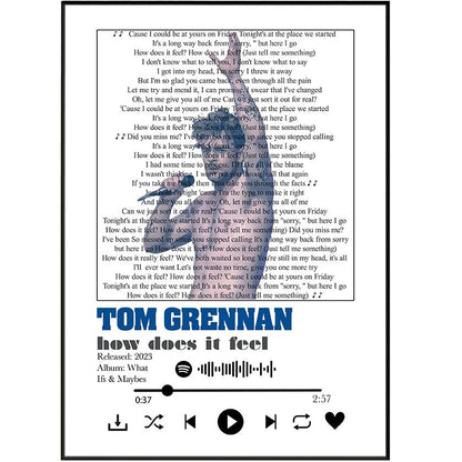 Tom Grennan - How does it feel lyrics Prints - 98typessong lyric prints
