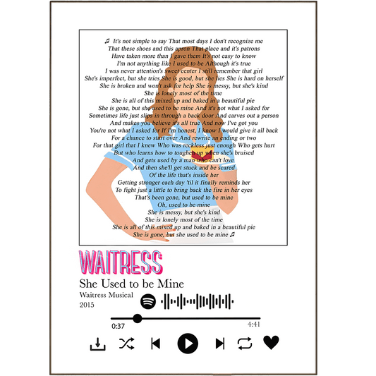 Waitress - She Used to be Mine Prints - 98typessong lyric prints