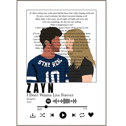 Zayn - I Don’t Wanna Live Forever Prints - 98typessong lyric prints
