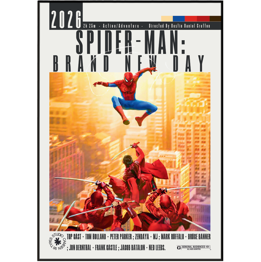 Front cover of the comic book 'Spider-Man: Brand New Day 2026' featuring Spider-Man in mid-air above a city skyline, with multiple villains in red costumes below. The title 'SPIDER-MAN: BRAND NEW DAY' is prominently displayed at the top, with production credits along the top and bottom.
