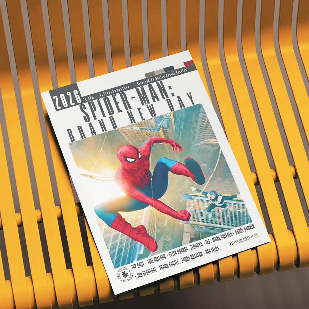 A 2016 edition of Spider-Man: Brand New Day comic book magazine cover displayed on a yellow slatted bench.