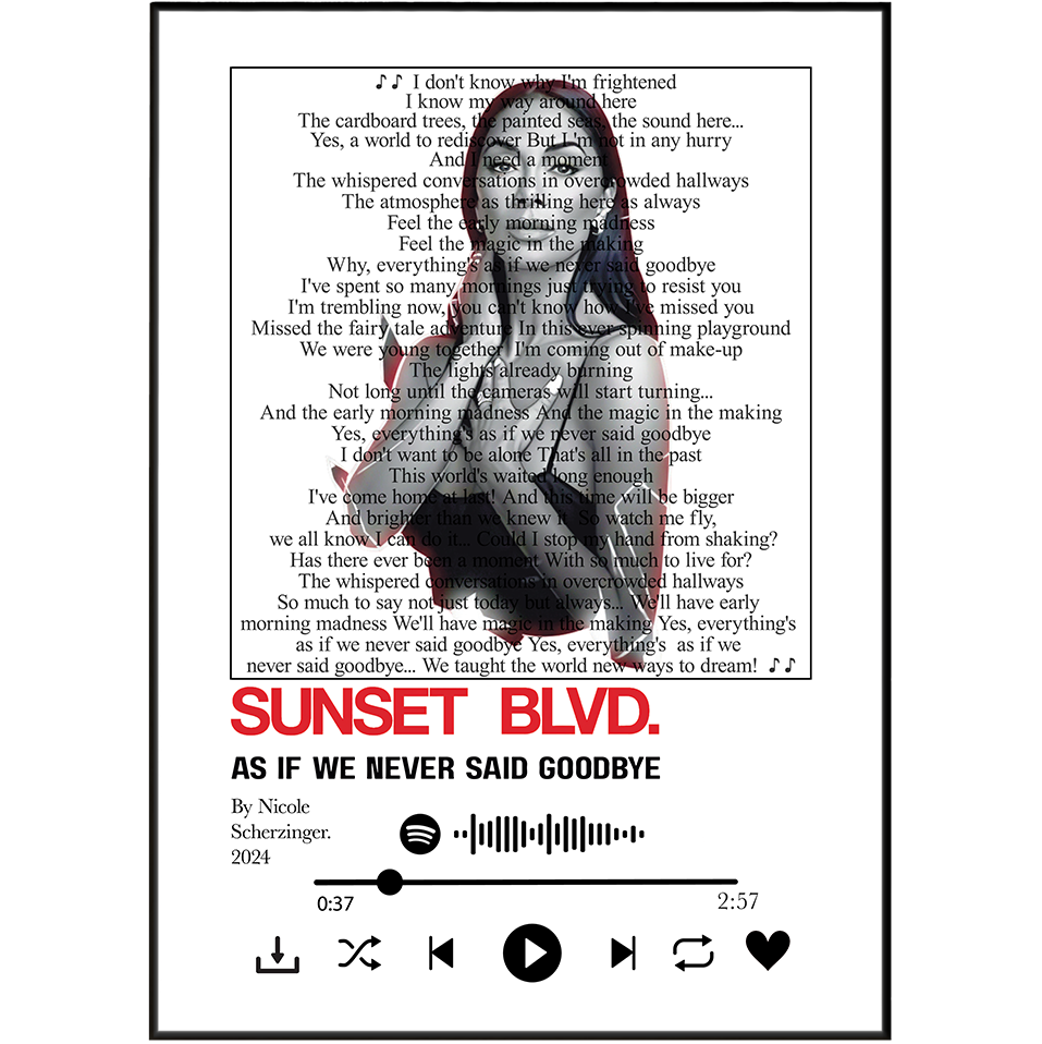A square graphic print featuring the song cover art for Nicole Scherzinger's 'Sunset Blvd. - As If We Never Said Goodbye'.