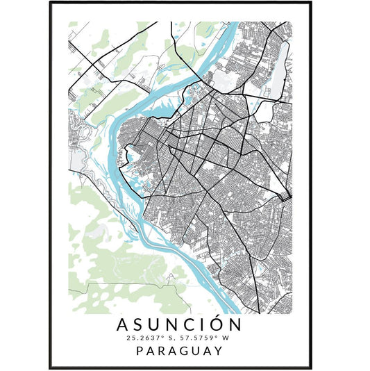 Asunción Paraguay City Street Map Posters - 98typesSur america Maps