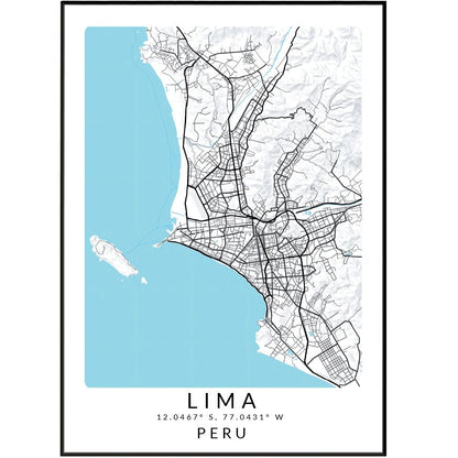 Lima Peru City Street Map Posters - 98typesSur america Maps