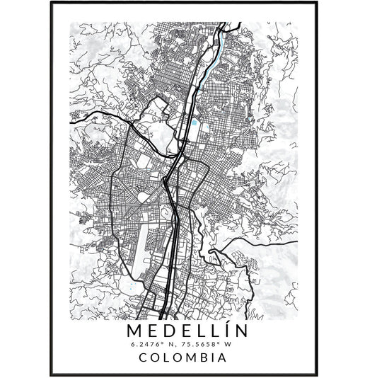 Medellín Colombia City Street Map Poster - 98typesSur america Maps