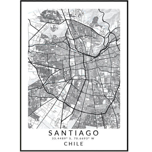 Santiago Chile City Street Map Posters - 98typesSur america Maps