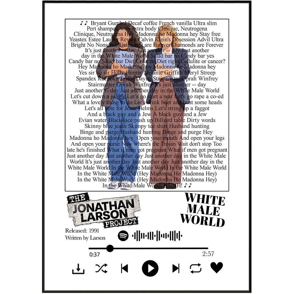 The Jonathan Larson Project White Male World song lyric print wall art by 98types