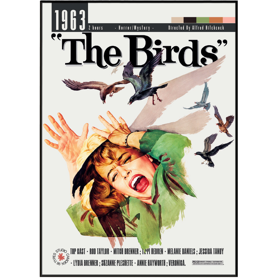 The Birds 1963 Alfred Hitchcock film poster print UK — Tippi Hedren Bodega Bay bird attack horror wall art 260gsm printed in England Camden Market