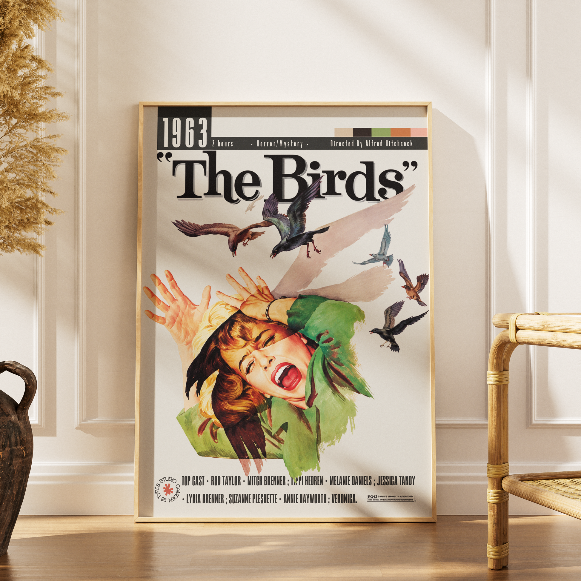 The Birds 1963 Alfred Hitchcock film poster print UK — Tippi Hedren Bodega Bay bird attack horror wall art 260gsm printed in England Camden Market