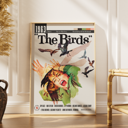 The Birds 1963 Alfred Hitchcock film poster print UK — Tippi Hedren Bodega Bay bird attack horror wall art 260gsm printed in England Camden Market