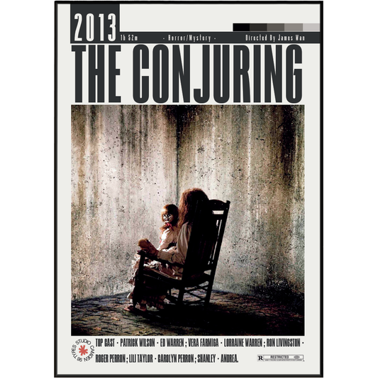 The Conjuring 2013 James Wan film poster print UK — Patrick Wilson Vera Farmiga Ed Lorraine Warren haunted house wall art 260gsm printed in England