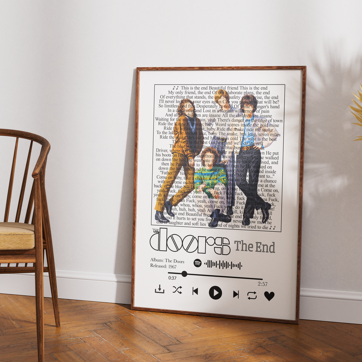 The Doors The End song lyric print UK — Jim Morrison psychedelic rock 1967 Apocalypse Now wall art 260gsm printed in England Camden Market
