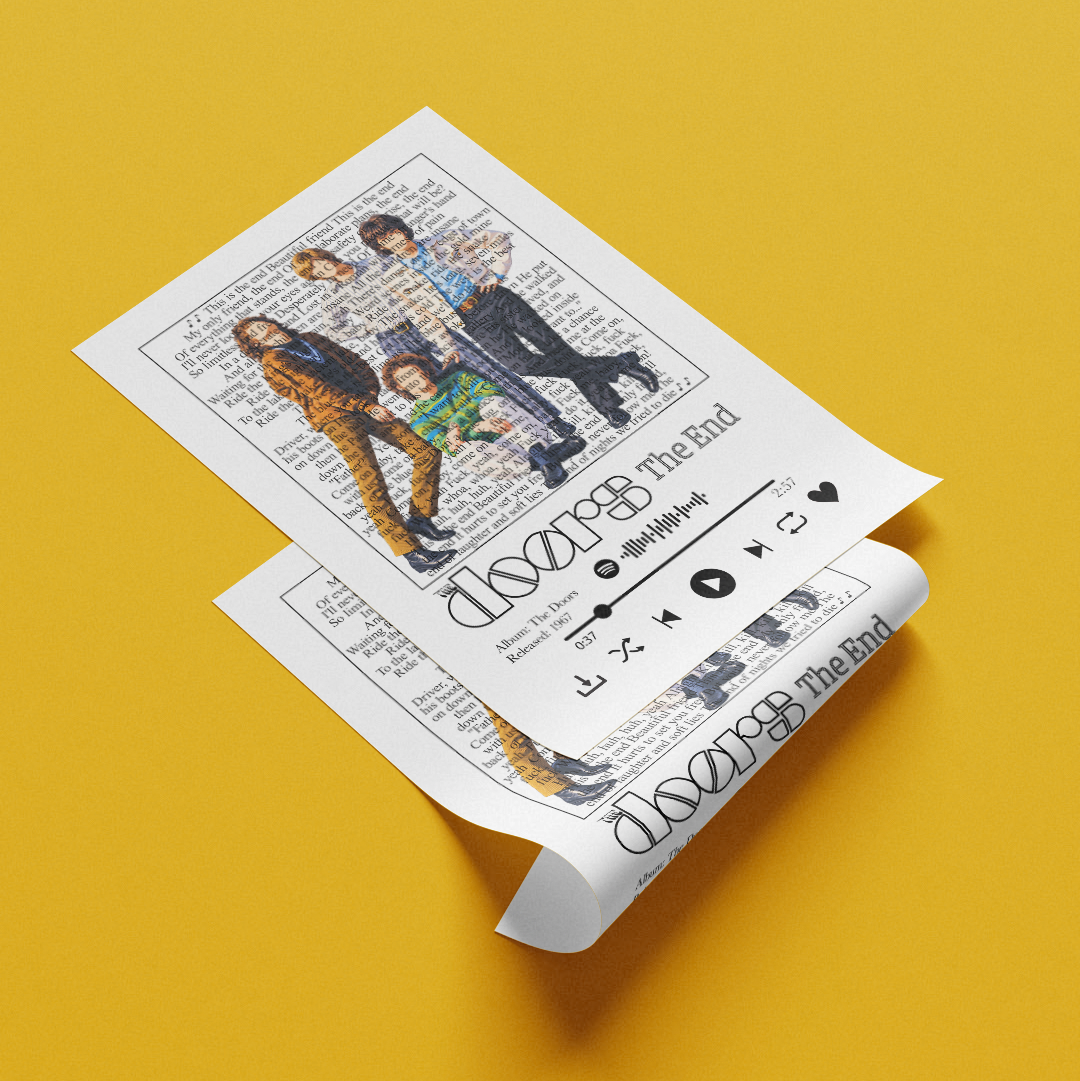 The Doors The End song lyric print UK — Jim Morrison psychedelic rock 1967 Apocalypse Now wall art 260gsm printed in England Camden Market