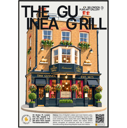 The Guinea Grill poster, Mayfair, London: historic Mayfair mews pub facade - 98 London Pubs Art Gallery by 98 Types