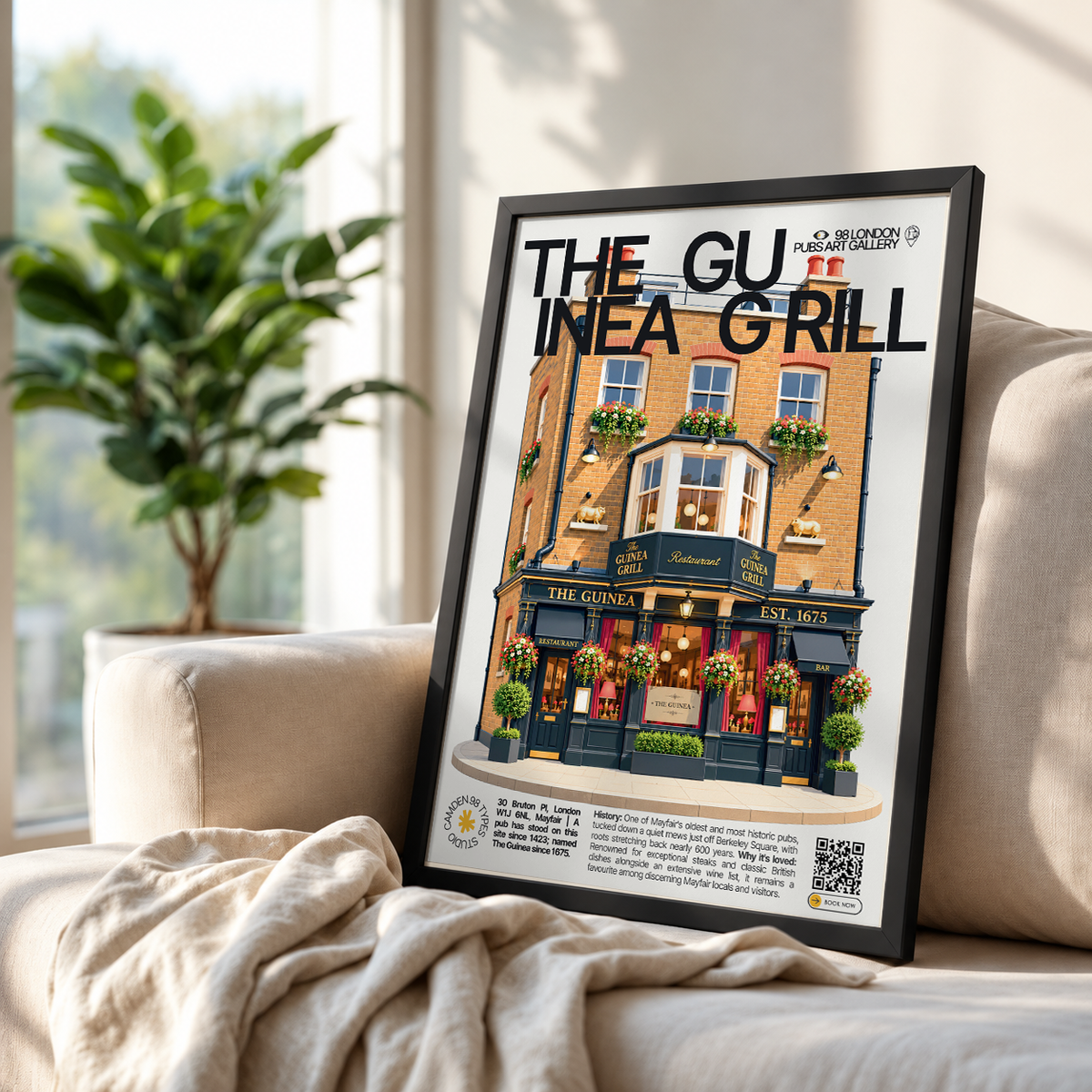 The Guinea Grill poster, Mayfair, London: historic Mayfair mews pub facade - 98 London Pubs Art Gallery by 98 Types