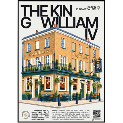 The King William IV poster print Hampstead, London | warm candlelit pub interior with framed
portraits