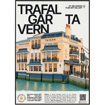 Trafalgar Tavern poster, Greenwich, London: Regency bow-windowed riverside tavern facade - 98 London Pubs Art Gallery by 98 Types