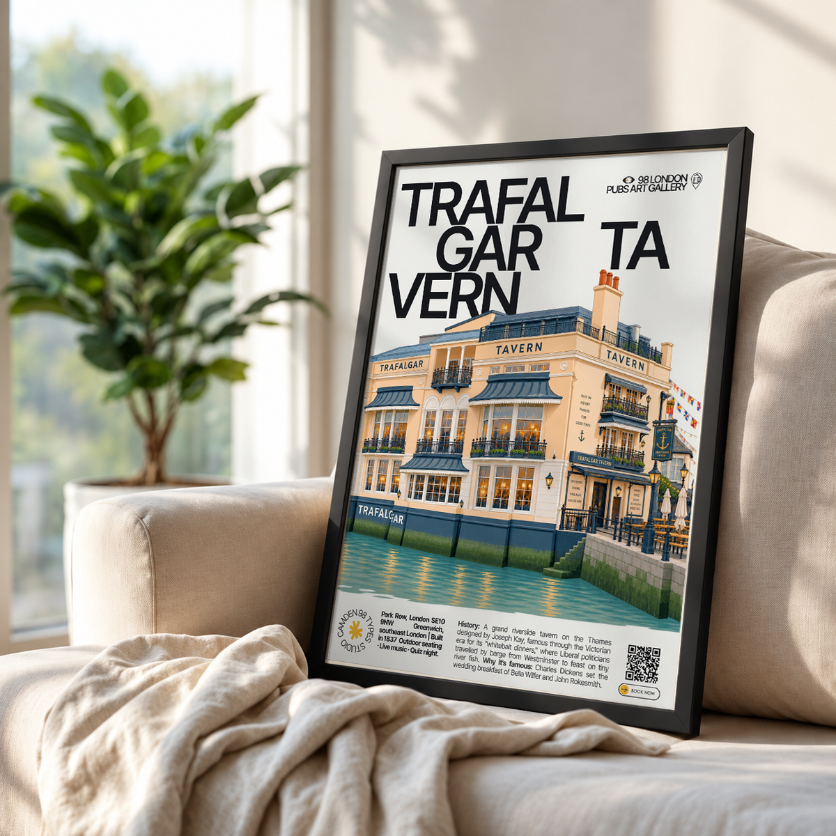 Trafalgar Tavern poster, Greenwich, London: Regency bow-windowed riverside tavern facade - 98 London Pubs Art Gallery by 98 Types