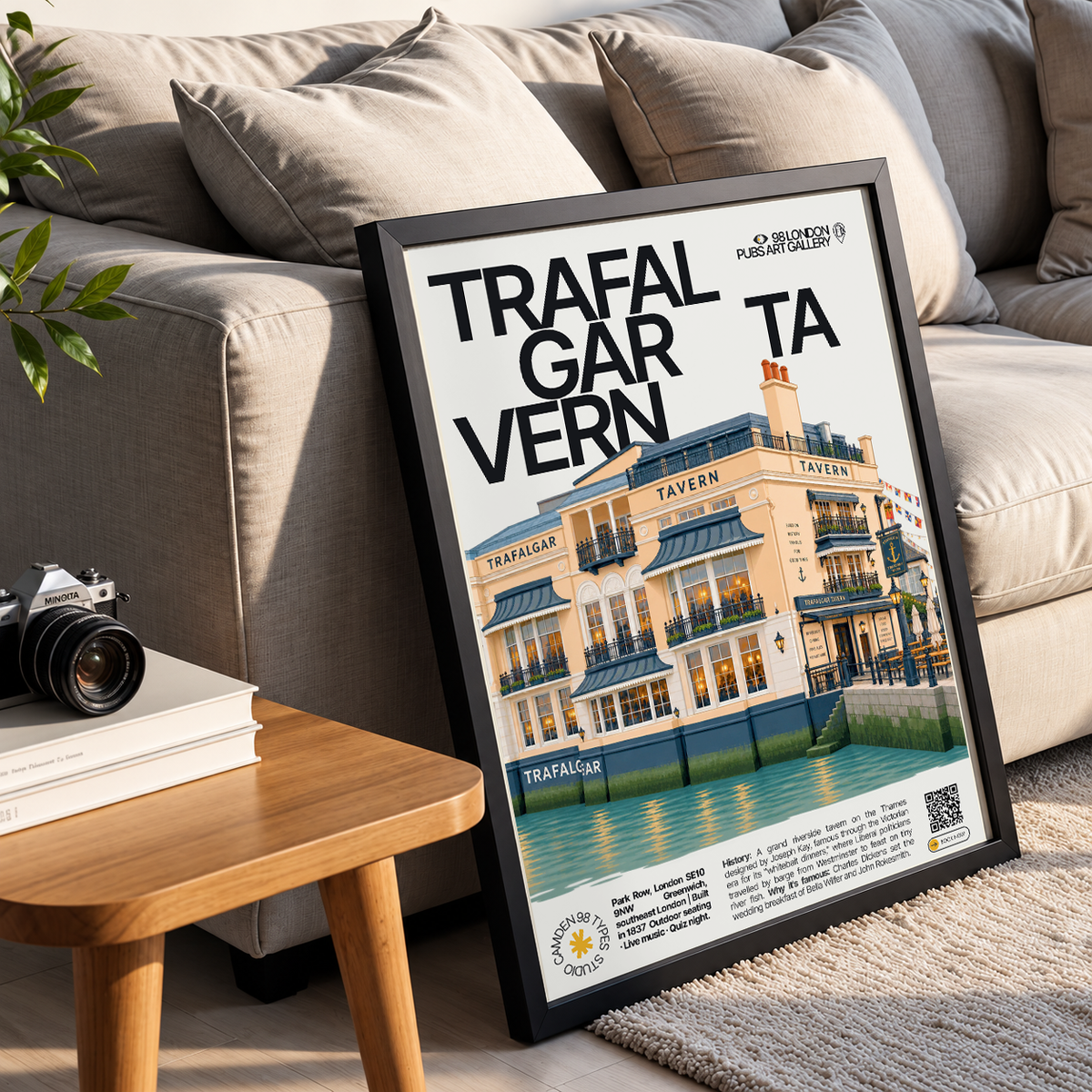 Trafalgar Tavern poster, Greenwich, London: Regency bow-windowed riverside tavern facade - 98 London Pubs Art Gallery by 98 Types