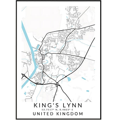 King's Lynn Street City Map Prints - 98typesUK Maps