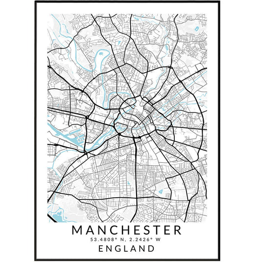 MANCHESTER City Map Print - 98typesUK Maps