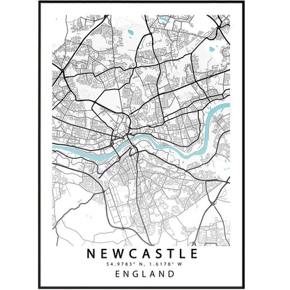 NEWCASTLE City Map Print - 98typesUK Maps