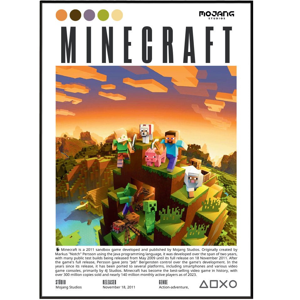 Minecraft 2011 game poster — Mojang Steve Creeper sandbox block building wall art print UK - 98types