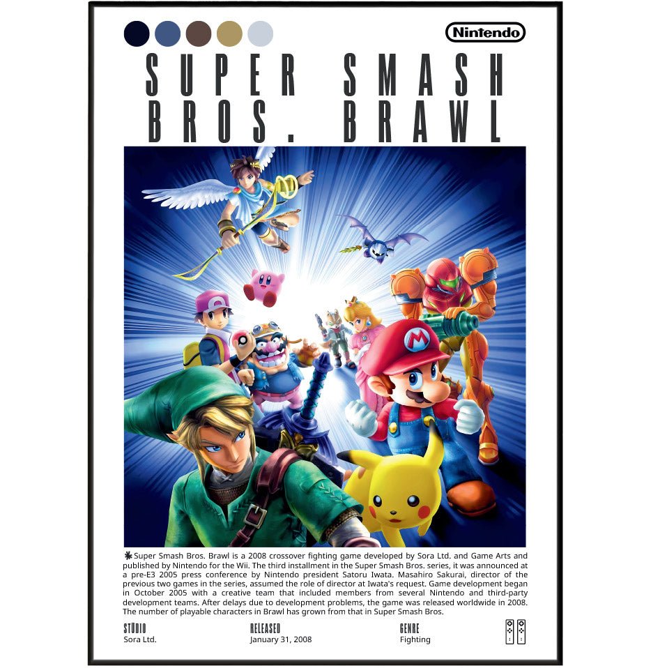 Super Smash Bros Brawl (2008) Poster | Nintendo Print UK - 98 Types ...