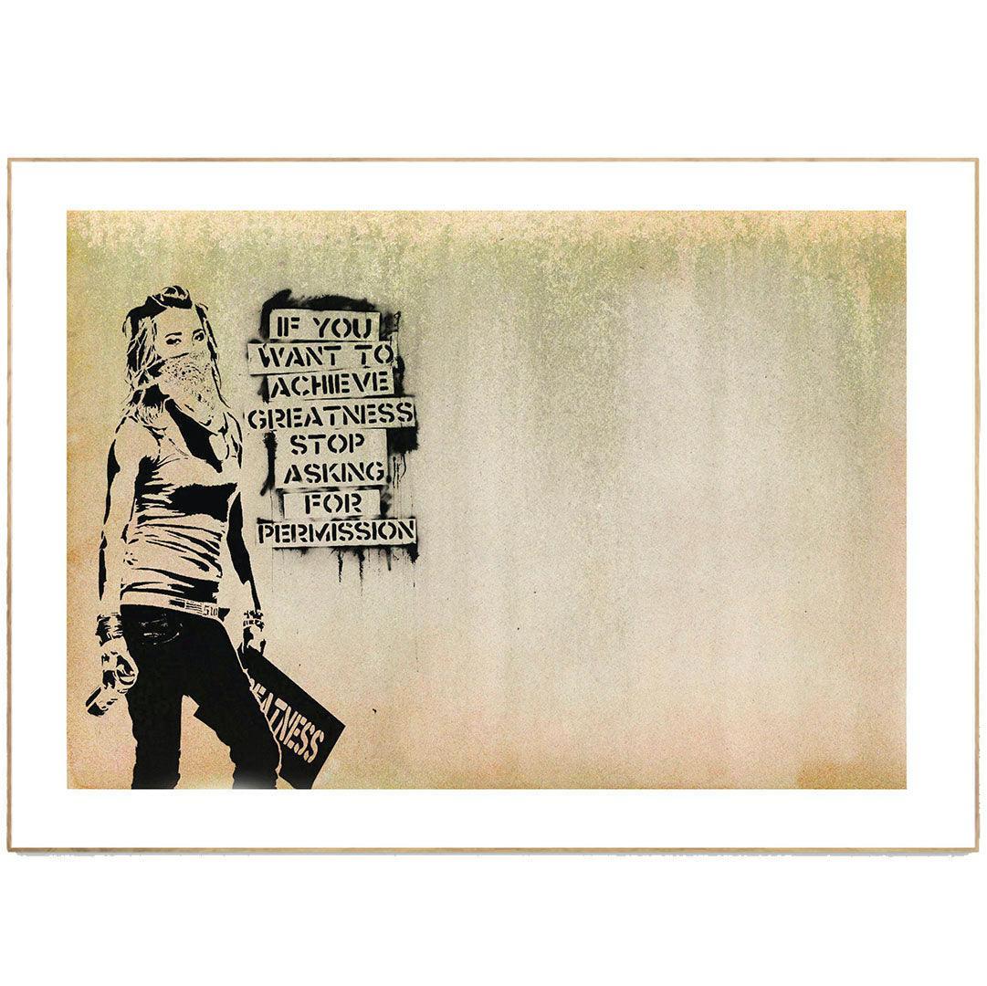 Banksy-style girl street art poster — urban graffiti girl figure wall art print UK
