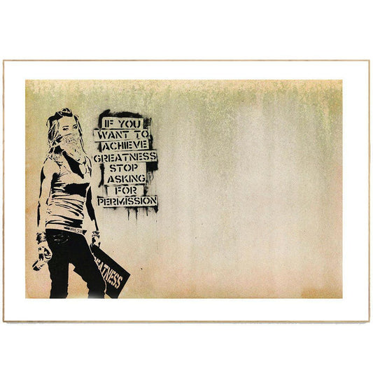 Banksy-style girl street art poster — urban graffiti girl figure wall art print UK
