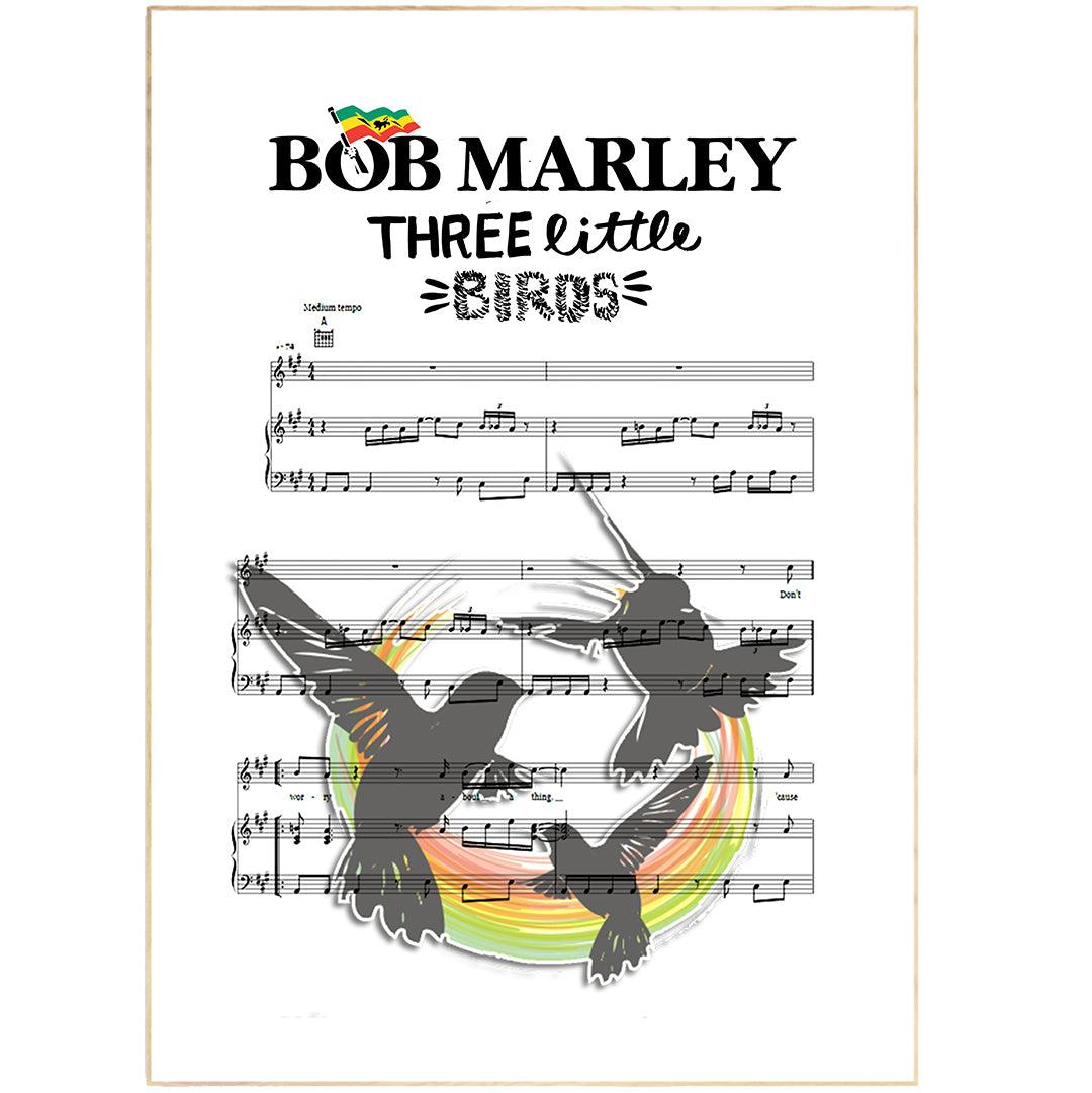 Bob Marley Three Little Birds 1977 song lyric print UK — reggae Exodus wall art 260gsm archival matte Camden Market