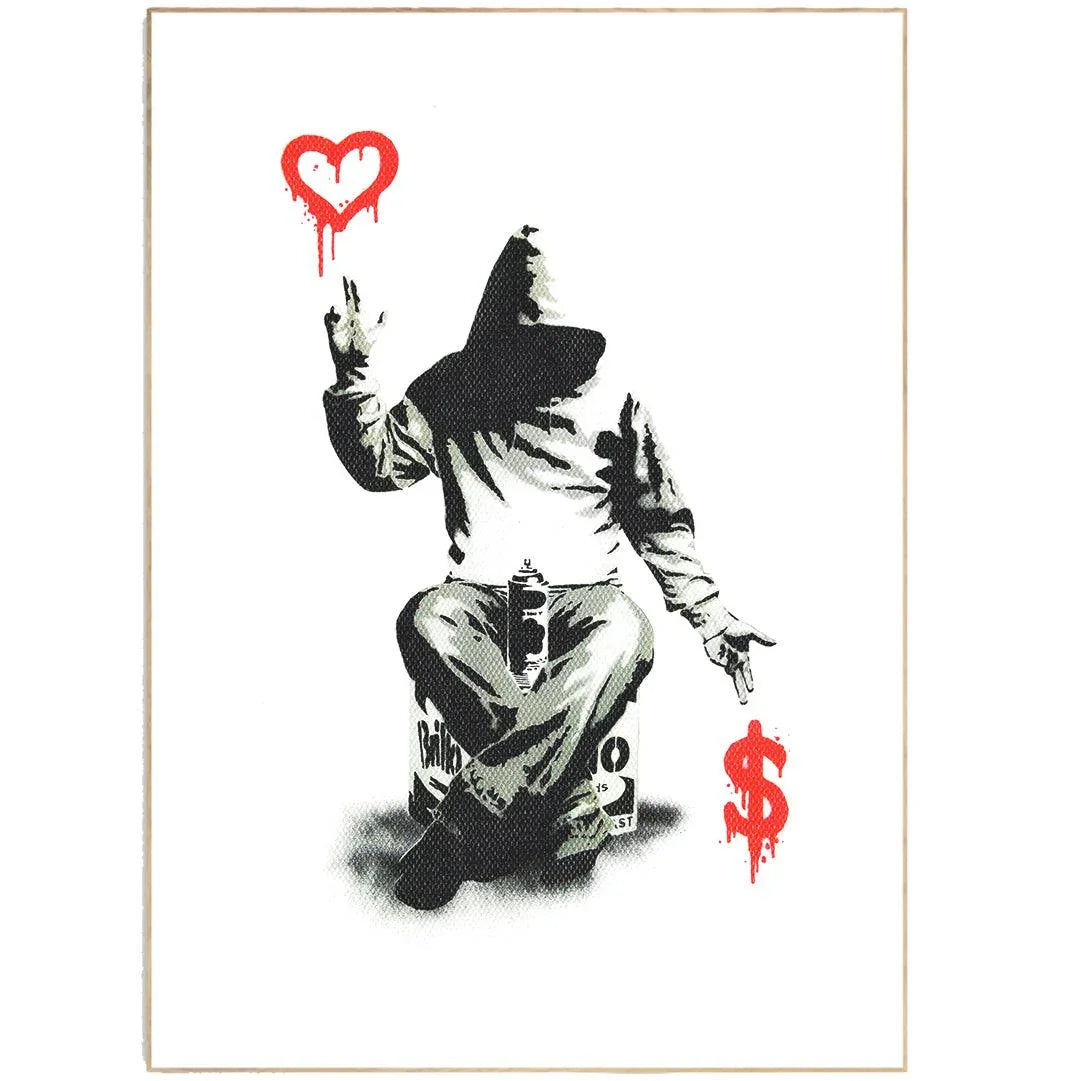 Boy Love or Money street art print — fundamental choice urban graffiti wall art print UK
