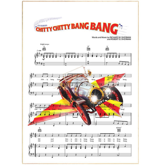 Chitty Chitty Bang Bang 1968 theme song lyric print UK — classic family film musical wall art 260gsm Camden Market