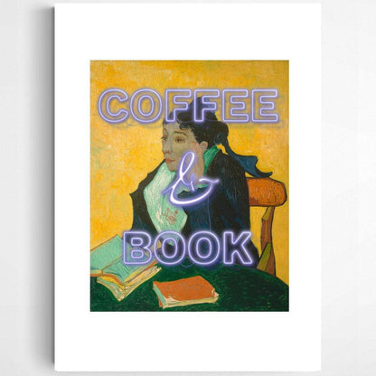 Coffee and Book neon print — bold neon typography coffee bookworm wall decoration UK
