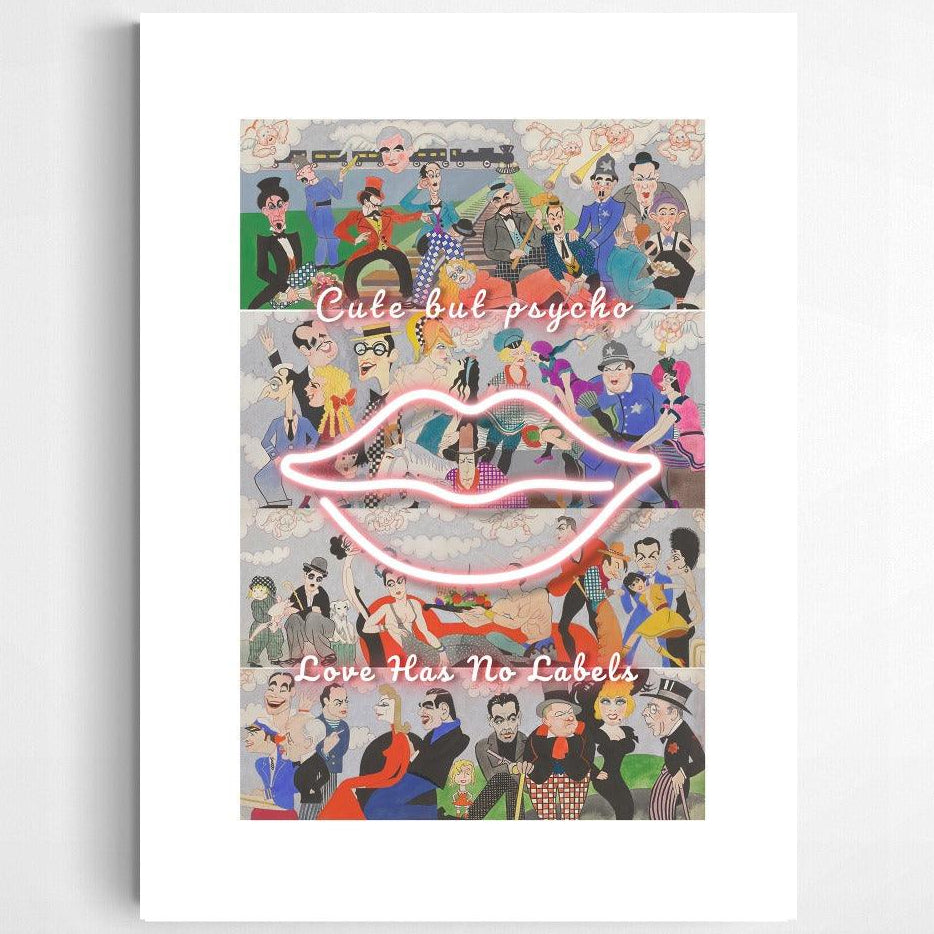 Cute Mural Lips neon print — bold lips neon pop art wall decoration mural UK
