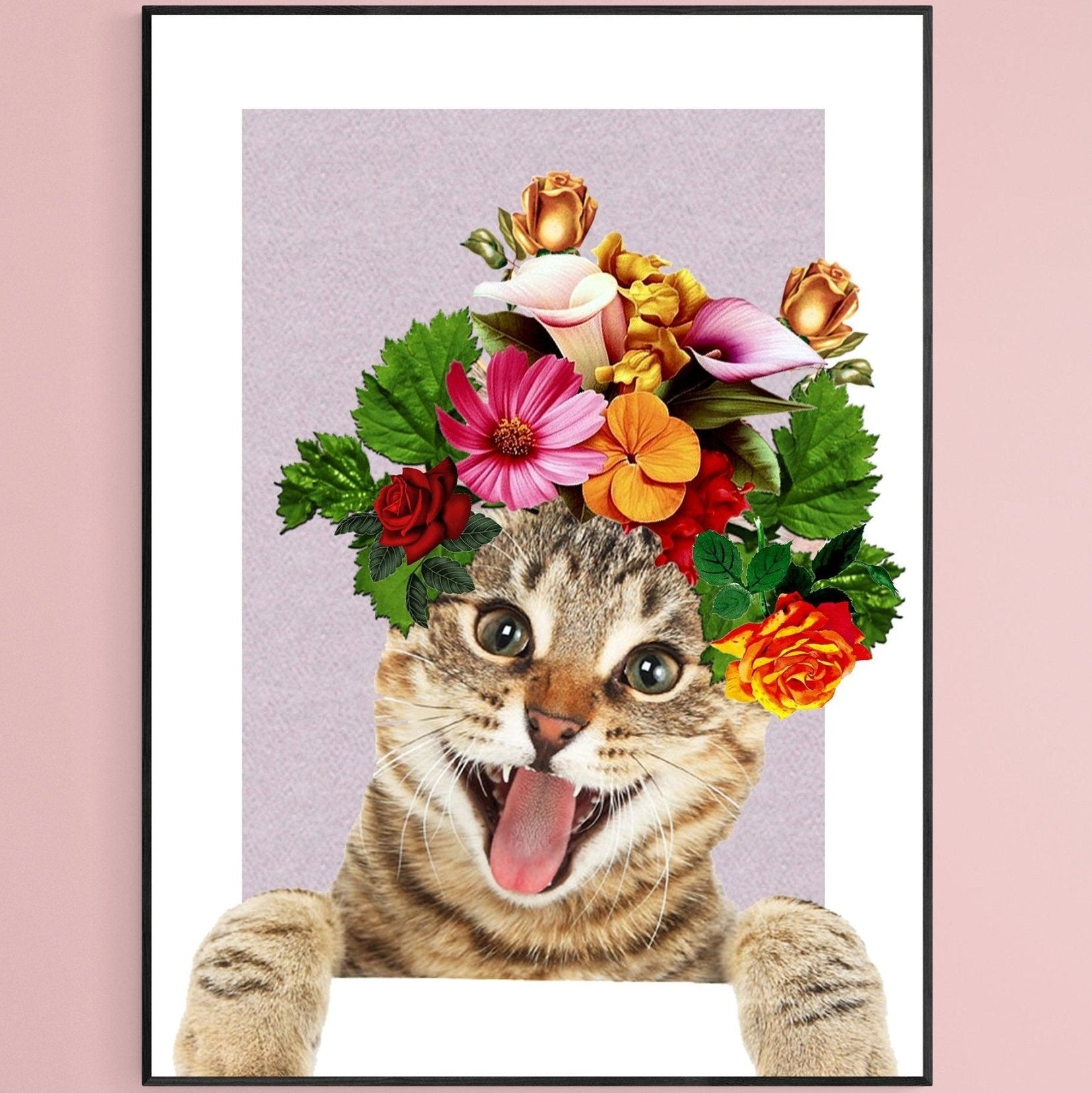 Frida Kahlo Cat art print — funny cat as Frida Kahlo pop art wall decoration UK
