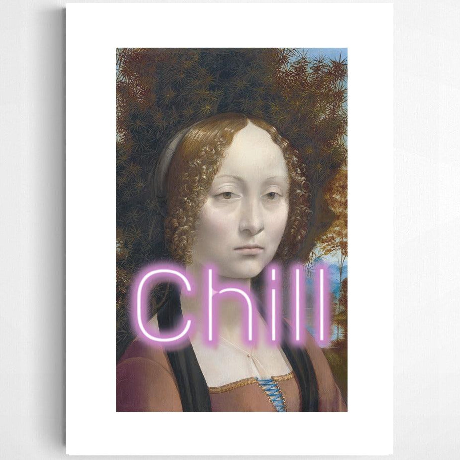 Ginevra de Benci Chill art print — Leonardo da Vinci portrait pop art style wall decoration UK
