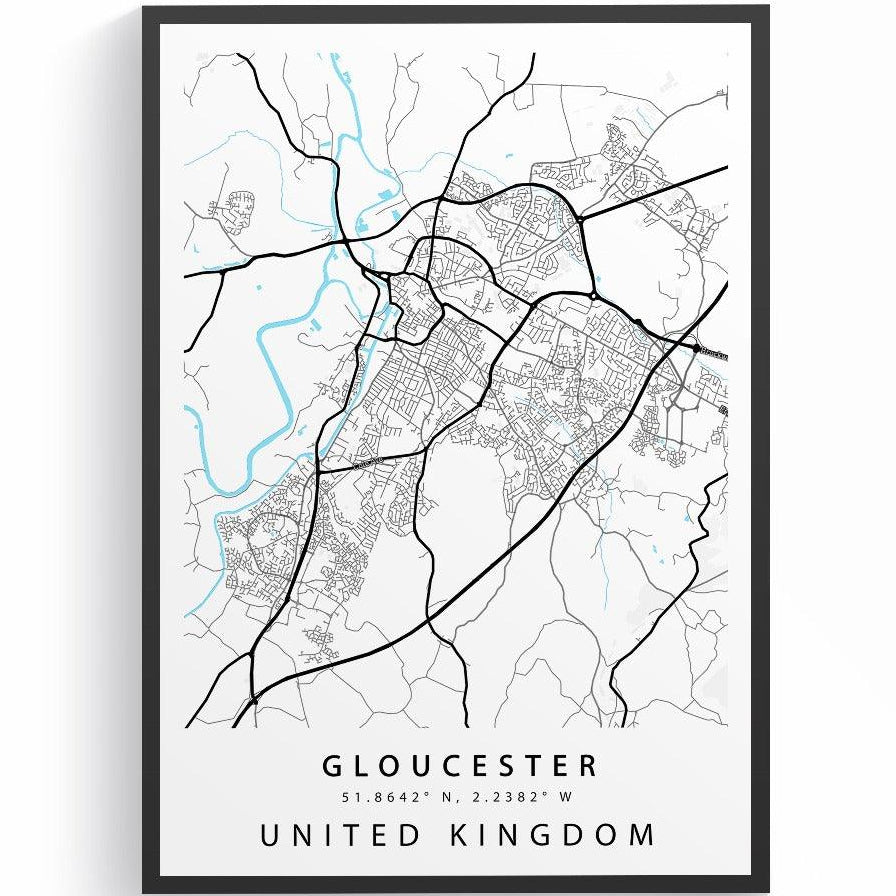 Gloucester Gloucestershire street map print — cathedral city map wall art poster UK - 98types