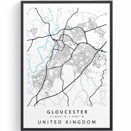 Gloucester Gloucestershire street map print — cathedral city map wall art poster UK - 98types