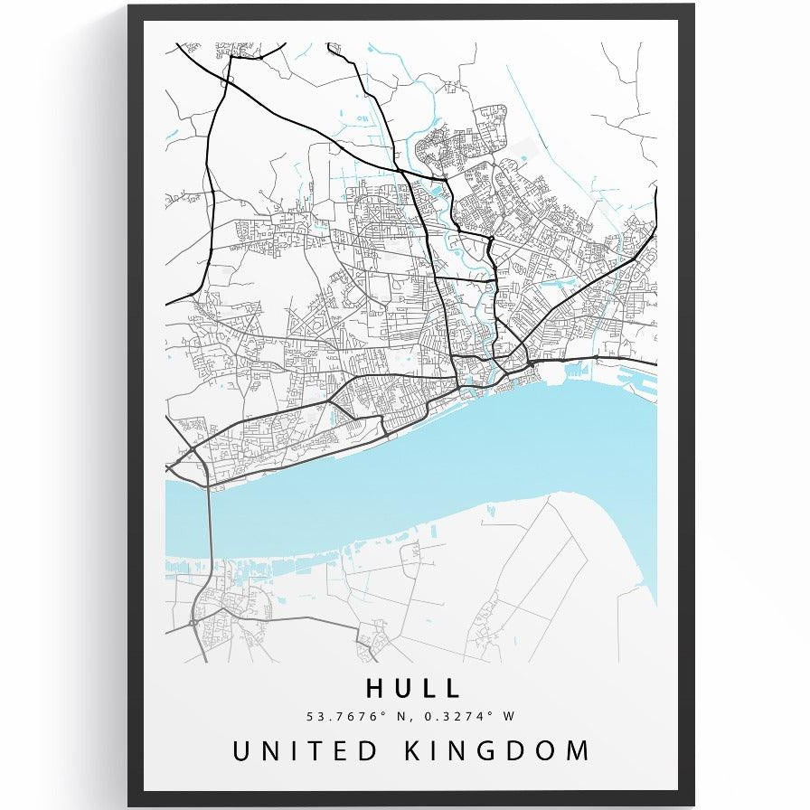 Hull East Yorkshire street map print — waterfront city map wall art poster UK
 - 98types