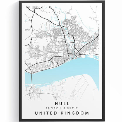 Hull East Yorkshire street map print — waterfront city map wall art poster UK
 - 98types